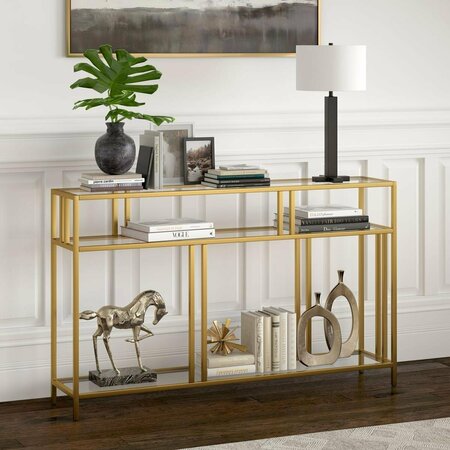 HENN & HART 48 in. Cortland Console Table with Glass Shelves, Brass Finish AT0911